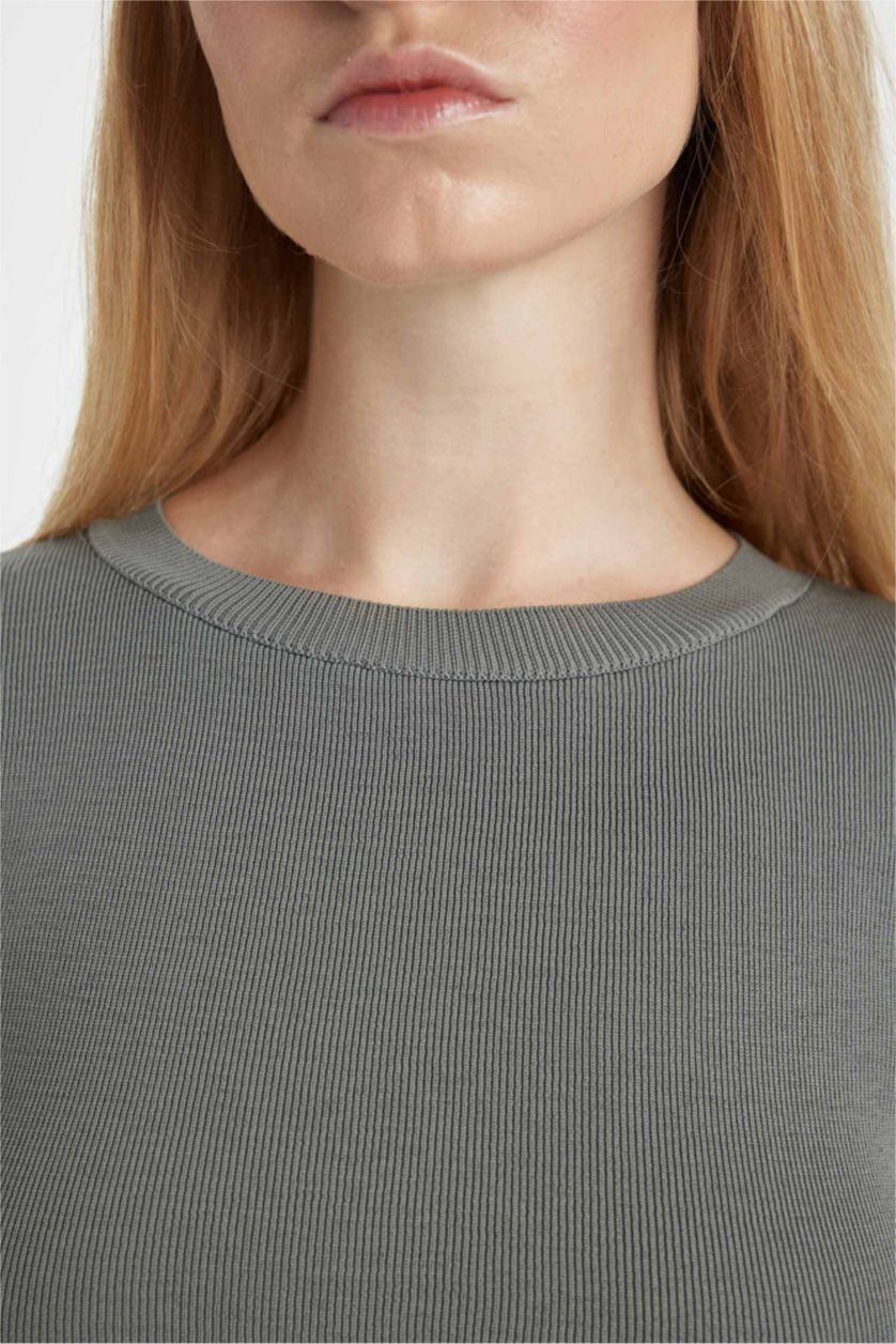 Женщины Светло-серый Свитер приталенного кроя с круглым вырезом, Coool