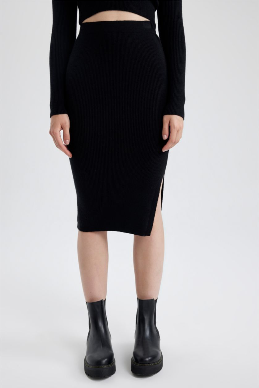 FEMME Noir Jupe en tricot Coupe Slim