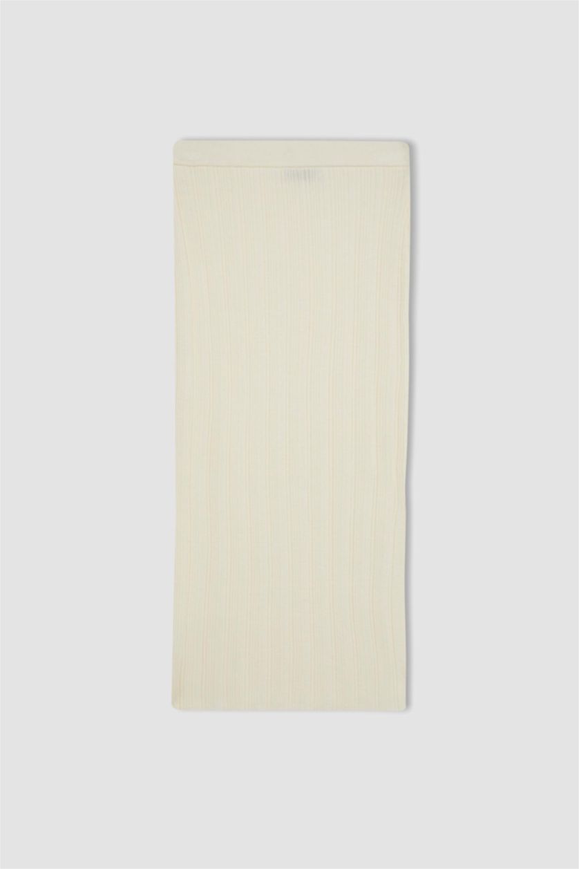 Kadın Taş Slim Fit Dar Kesim Basic Düz Yırtmaçlı Triko Midi Etek