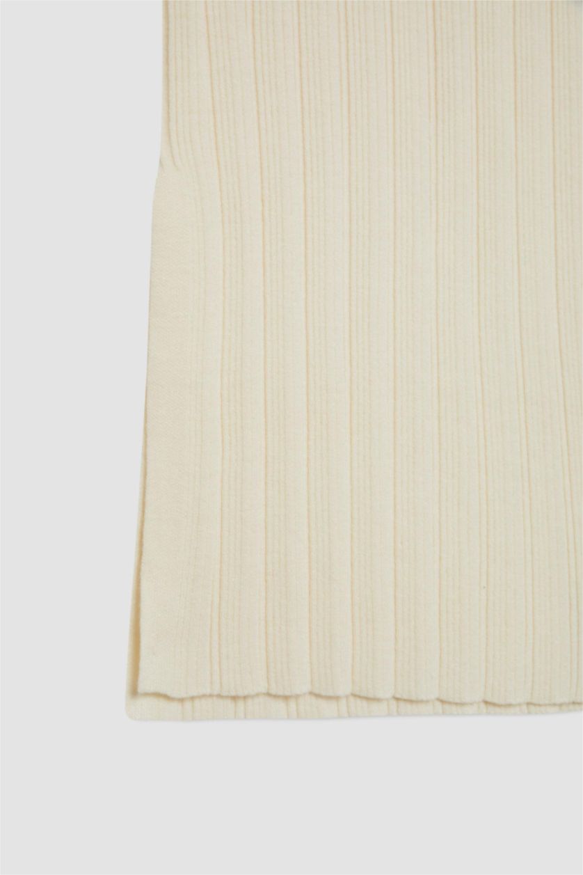 Kadın Taş Slim Fit Dar Kesim Basic Düz Yırtmaçlı Triko Midi Etek