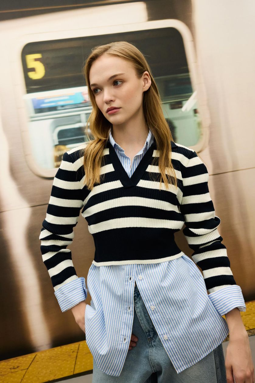 FEMME Marin Pull-Over Tricot Col Polo