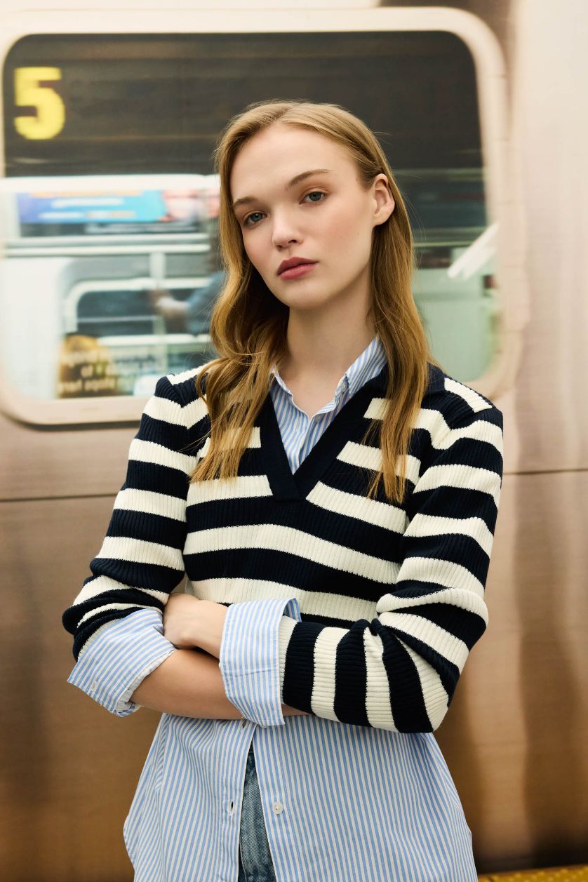 FEMME Marin Pull-Over Tricot Col Polo