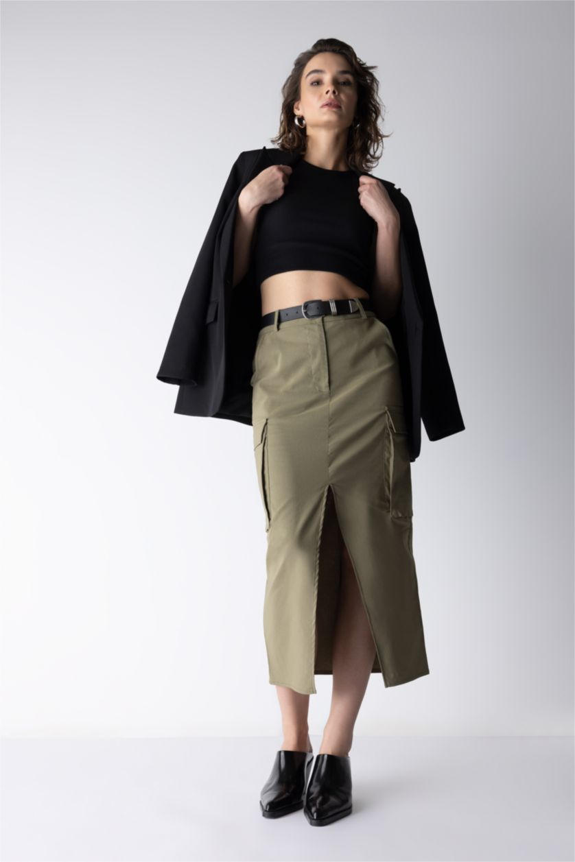 FEMME Kaki Pencil Skirt Midi