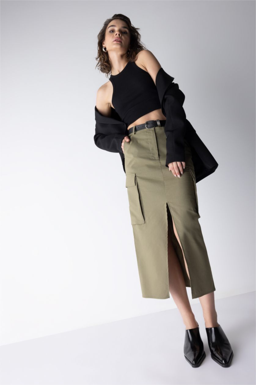 FEMME Kaki Pencil Skirt Midi