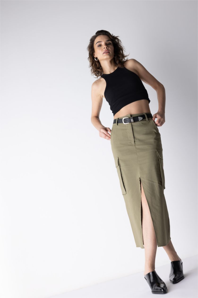 FEMME Kaki Pencil Skirt Midi