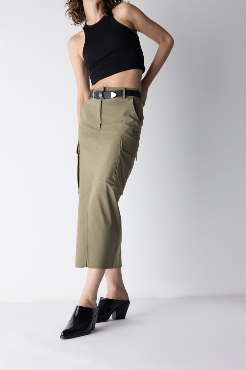 FEMME Kaki Pencil Skirt Midi