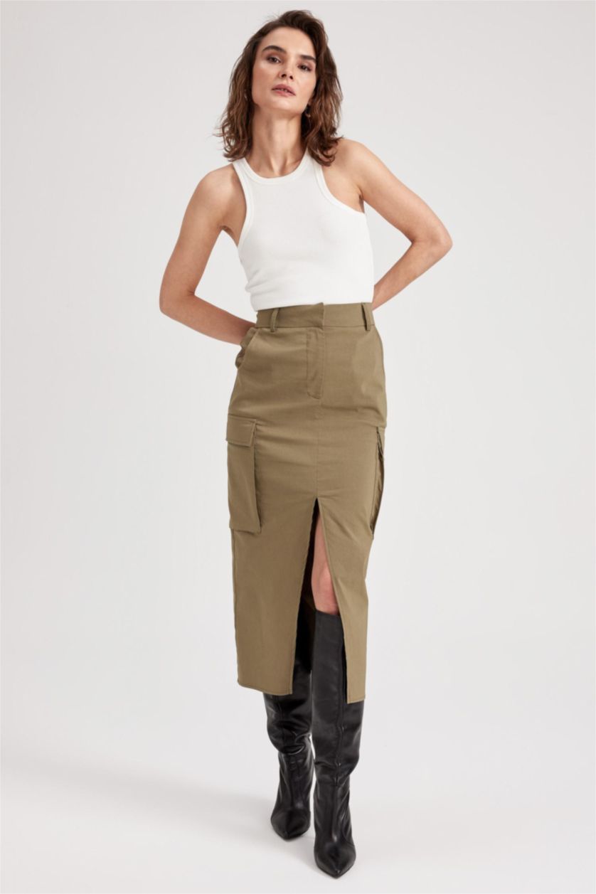 FEMME Kaki Pencil Skirt Midi