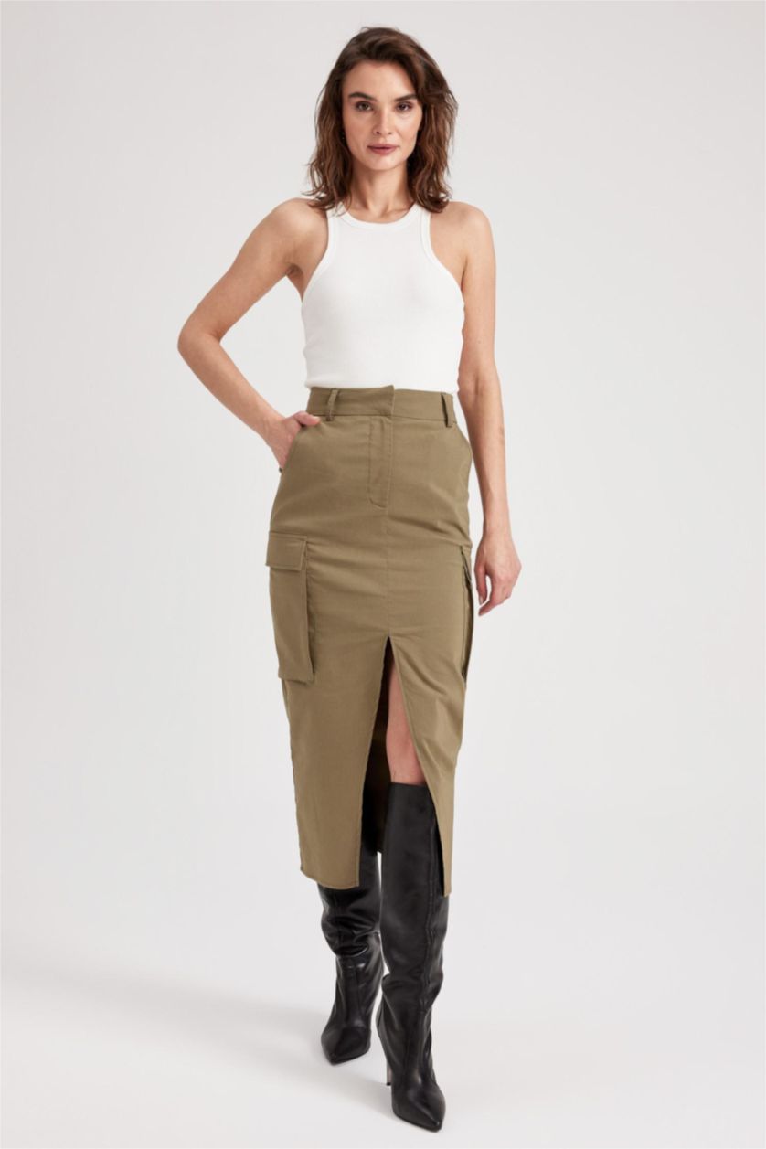 FEMME Kaki Pencil Skirt Midi