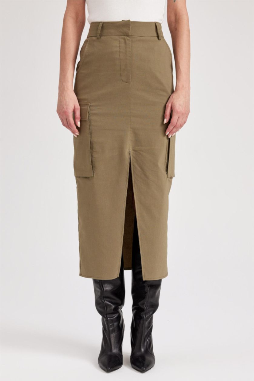 FEMME Kaki Pencil Skirt Midi