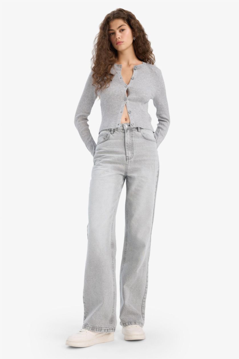 WOMAN Light Grey Regular Fit Crew Neck Knitwear Cardigan