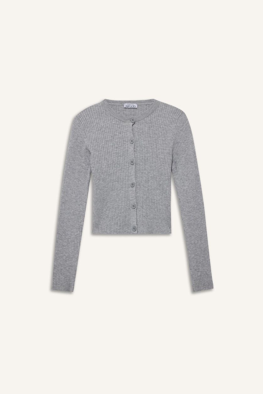 WOMAN Light Grey Regular Fit Crew Neck Knitwear Cardigan