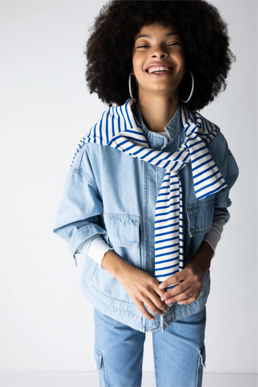 Kadın Açık Mavi Kargo Fit Jean %100 Pamuk Ceket