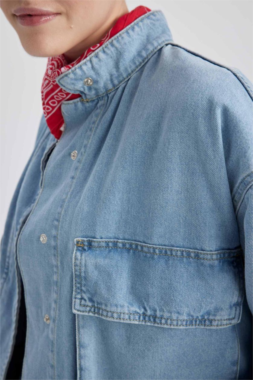 Kadın Açık Mavi Kargo Fit Jean %100 Pamuk Ceket