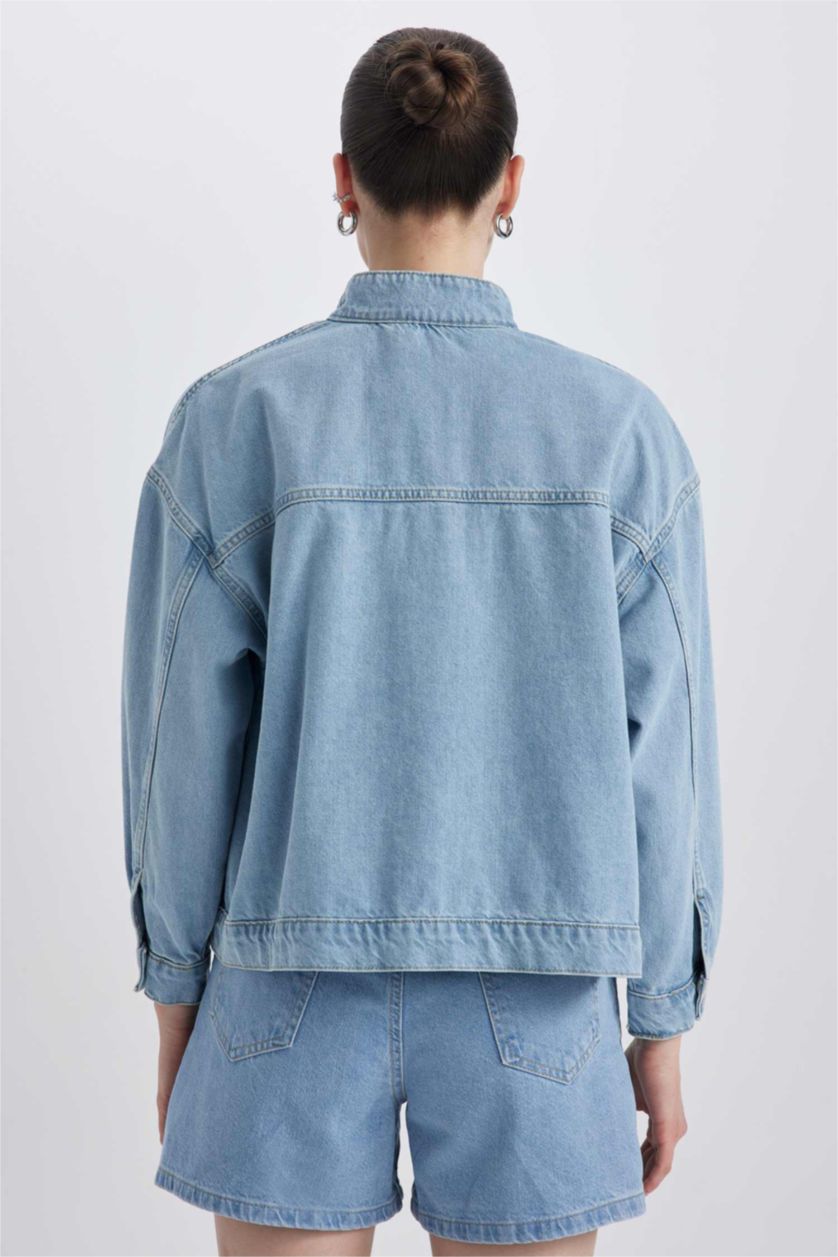 Kadın Açık Mavi Kargo Fit Jean %100 Pamuk Ceket