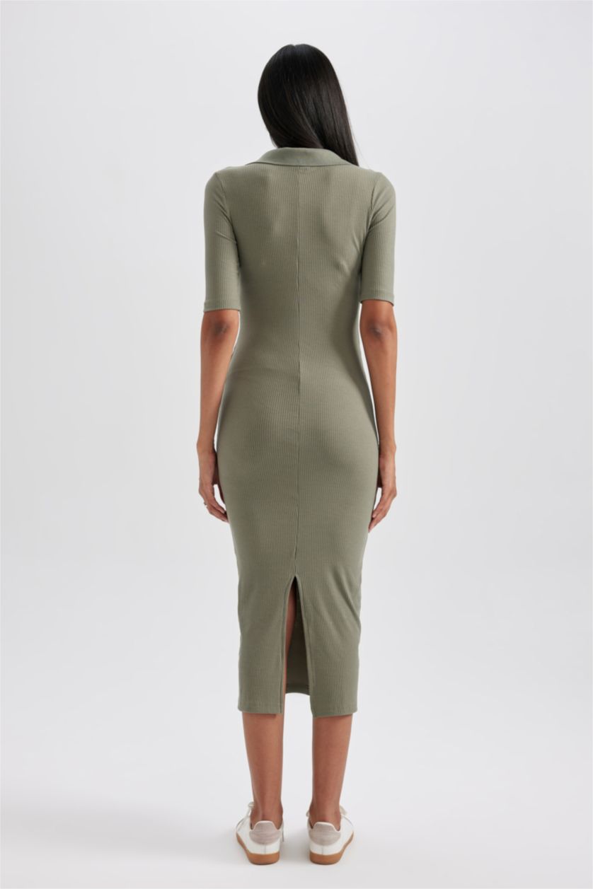 WOMAN Khaki Bodycon Polo Collar Camisole Midi Dress