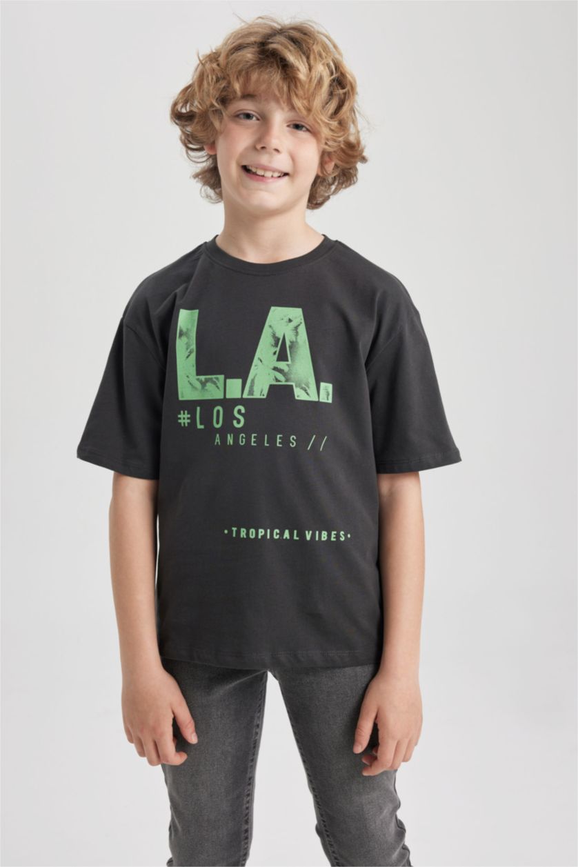 BOYS & TEENS Anthracite تيشيرت نص كم اوفر سايز