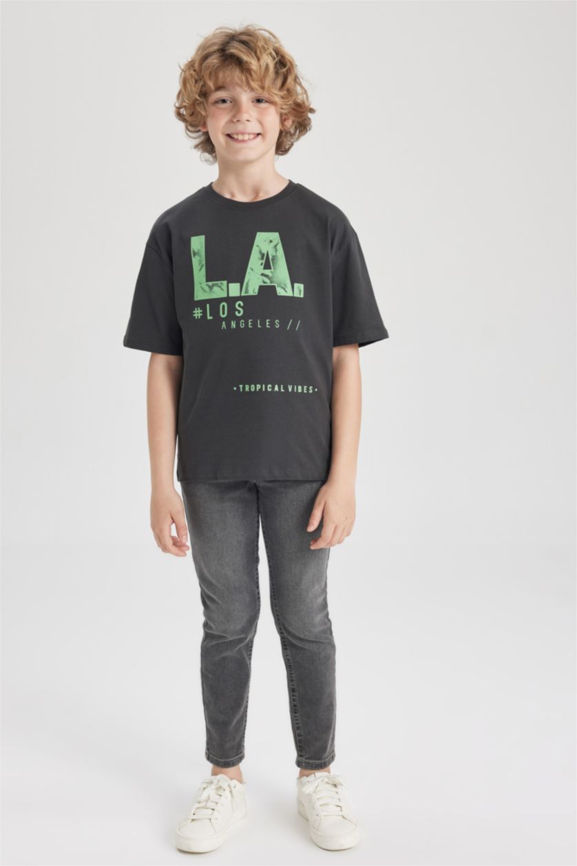 BOYS & TEENS Anthracite تيشيرت نص كم اوفر سايز