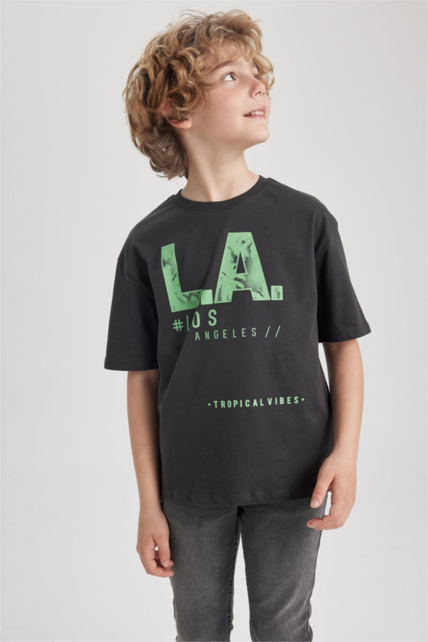 BOYS & TEENS Anthracite تيشيرت نص كم اوفر سايز