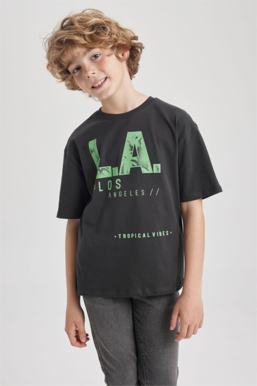 BOYS & TEENS Anthracite تيشيرت نص كم اوفر سايز