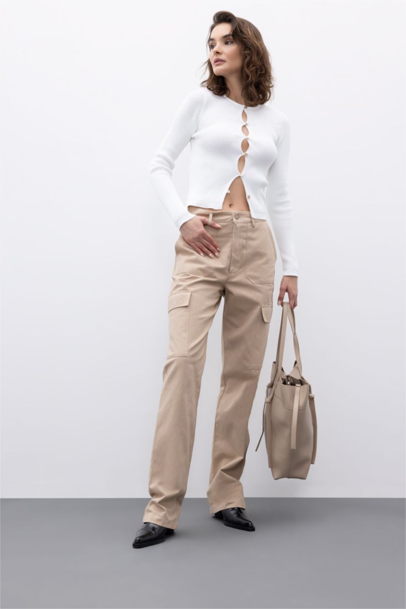 FEMME Beige Pantalon La Gabardıne Coupe Cargo Ourlet régulier