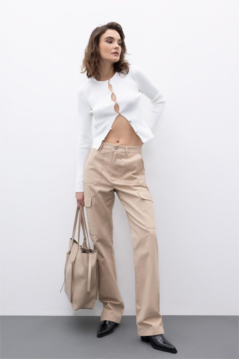 FEMME Beige Pantalon La Gabardıne Coupe Cargo Ourlet régulier