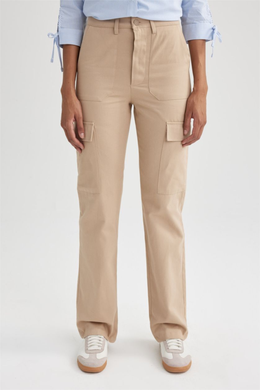 FEMME Beige Pantalon La Gabardıne Coupe Cargo Ourlet régulier
