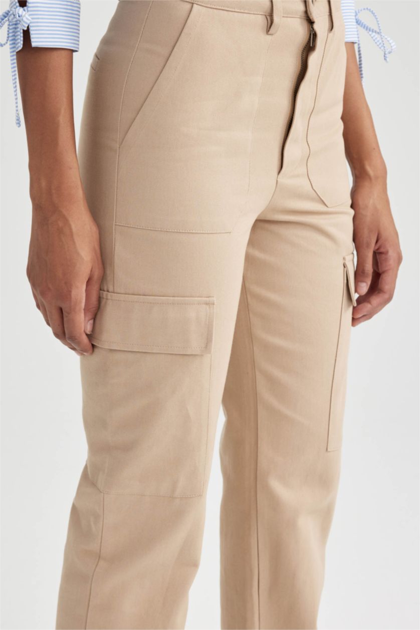FEMME Beige Pantalon La Gabardıne Coupe Cargo Ourlet régulier