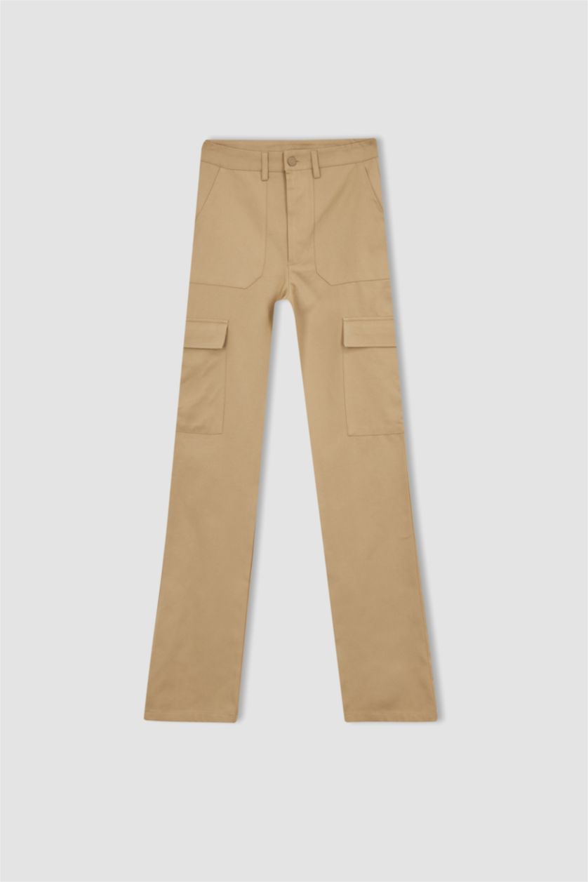 FEMME Beige Pantalon La Gabardıne Coupe Cargo Ourlet régulier