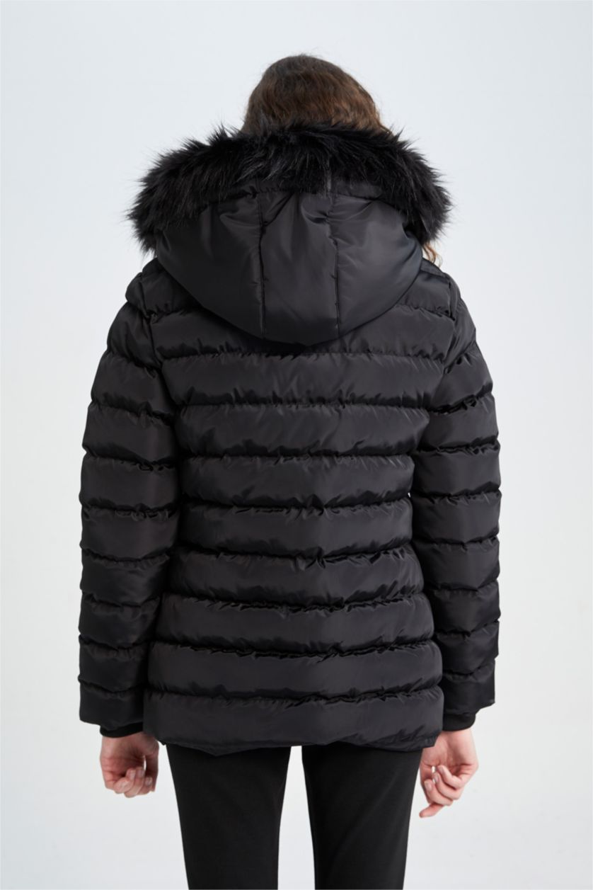 نساء أسود جاكيت قصة عادية بفرو صناعي وتر بروف