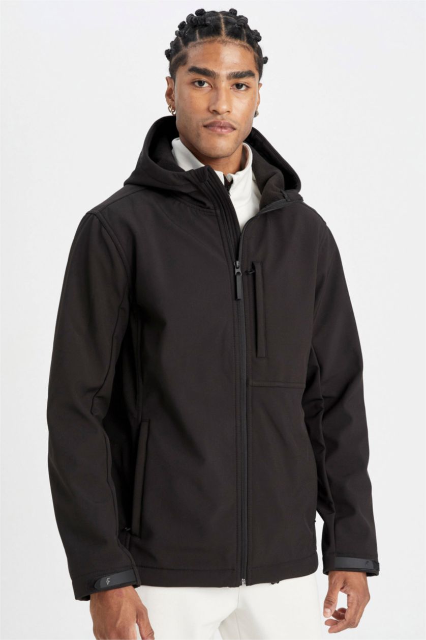 Men Black Water Repellent Zipper Puffer Jacket