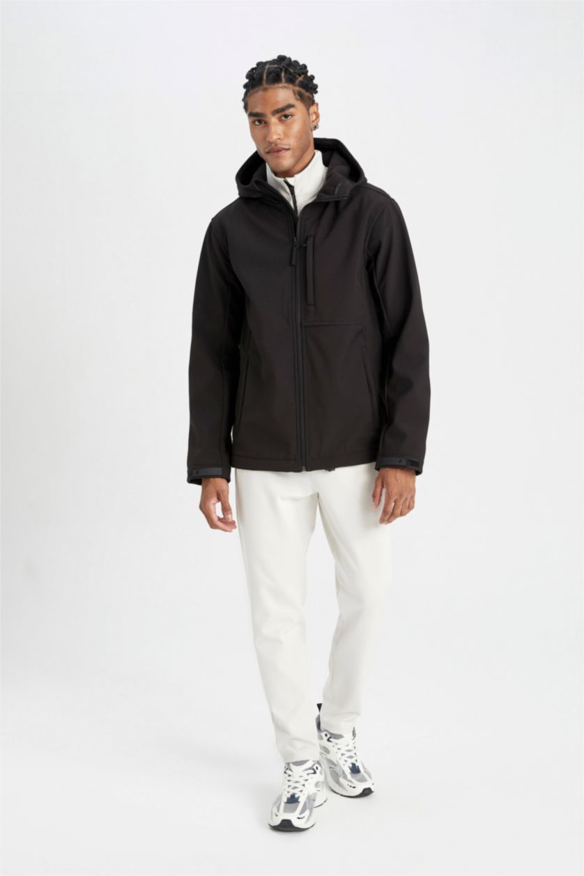 Men Black Water Repellent Zipper Puffer Jacket