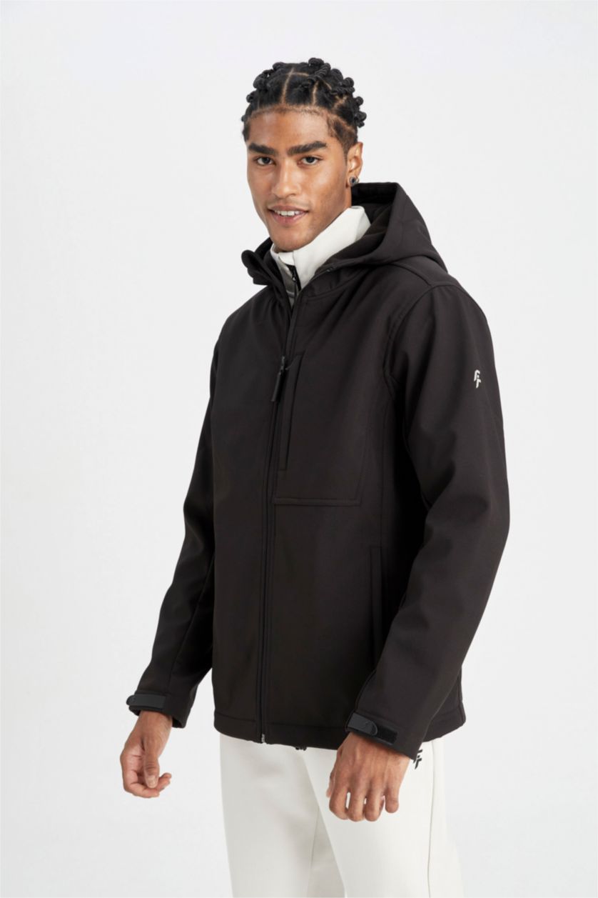 Men Black Water Repellent Zipper Puffer Jacket