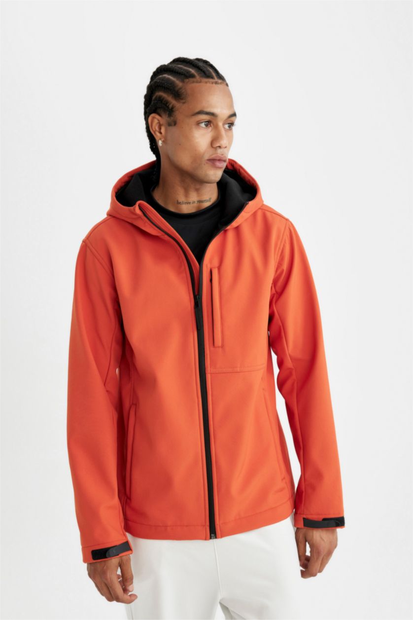 MAN Orange Water Repellent Zipper Puffer Jacket