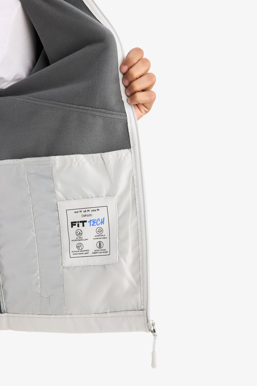 رجالي اللون الحجري جاكيت مطر وتر بروف خفيف سوفتشيل قصة عادية من DeFactoFit