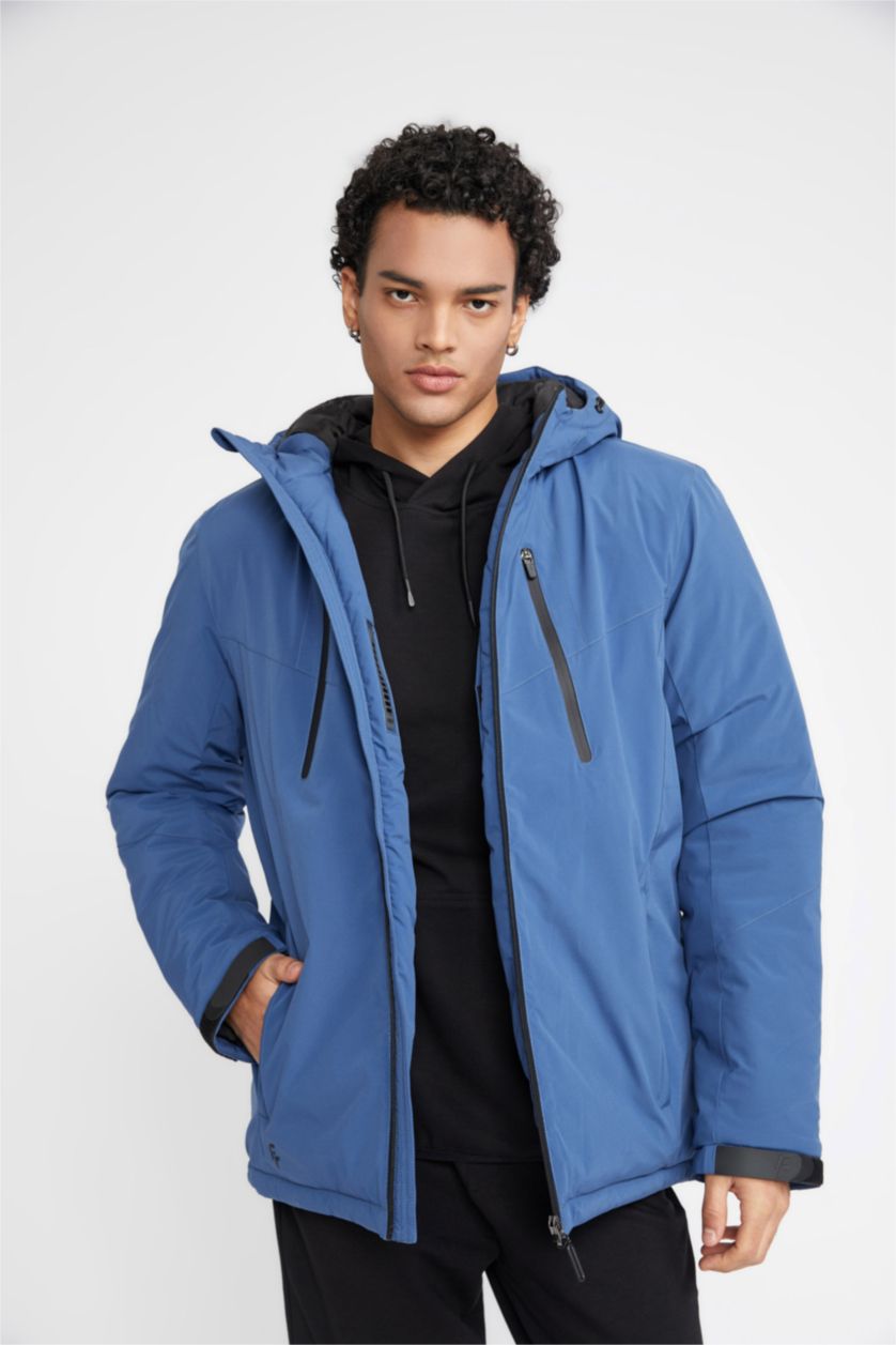 HOMME Indigo Veste Imperméable Coupe Slim Encapuchonné Avec Doublure En Polaire De Defactofit