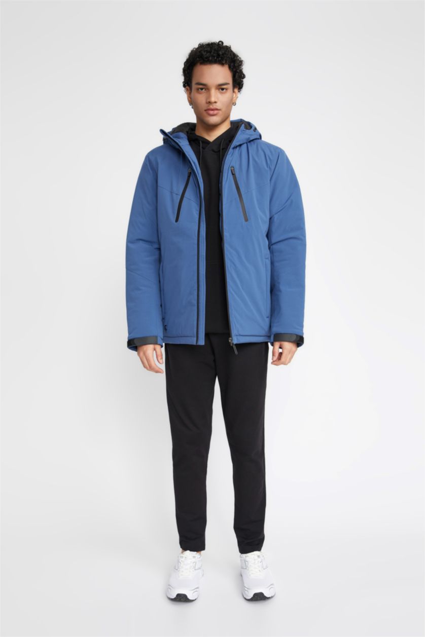 HOMME Indigo Veste Imperméable Coupe Slim Encapuchonné Avec Doublure En Polaire De Defactofit