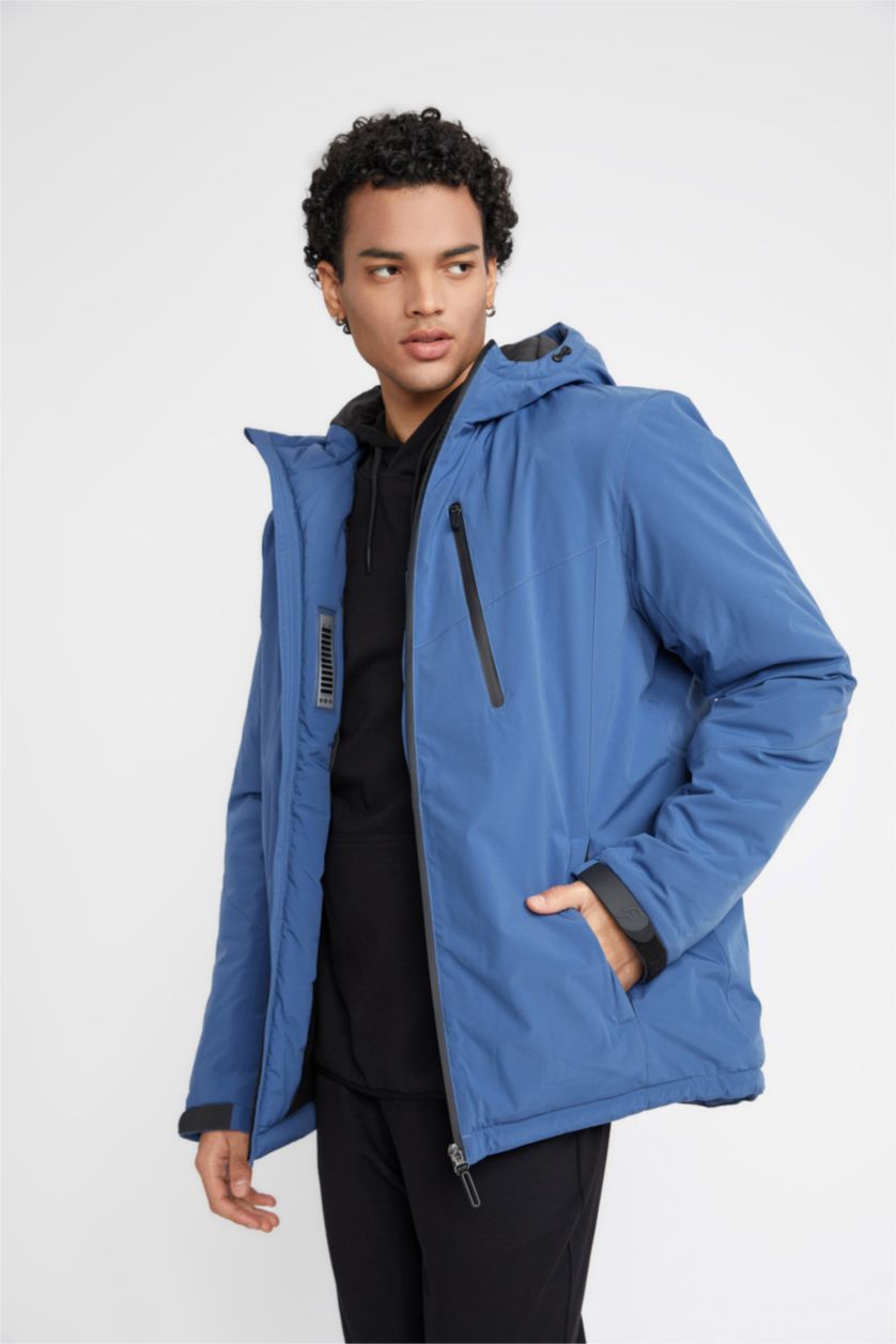 HOMME Indigo Veste Imperméable Coupe Slim Encapuchonné Avec Doublure En Polaire De Defactofit