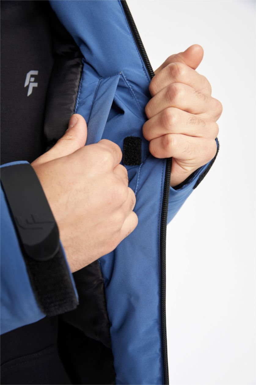 HOMME Indigo Veste Imperméable Coupe Slim Encapuchonné Avec Doublure En Polaire De Defactofit