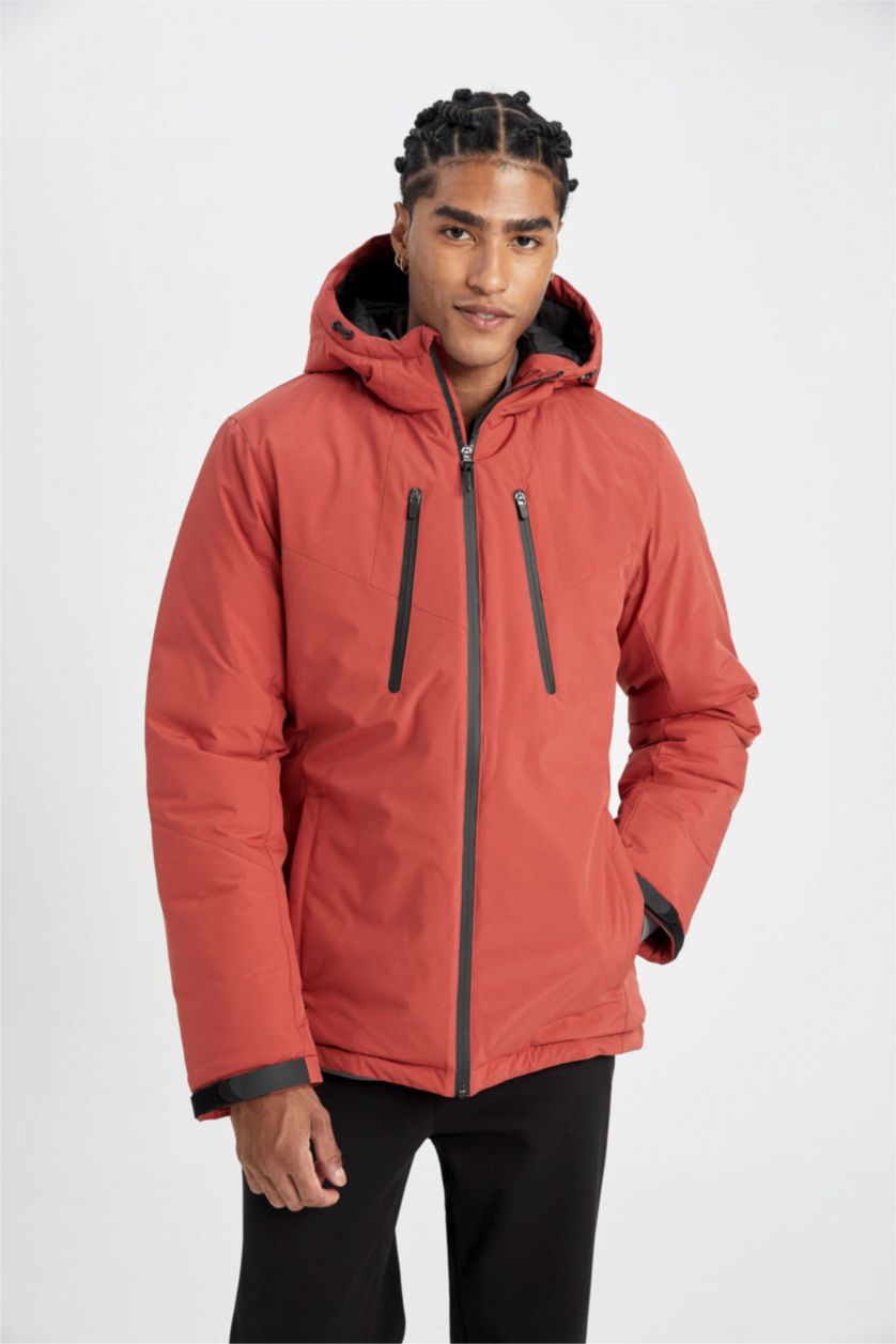 MAN Dark Orange DeFactoFit Slim Fit Hooded Zippered Waterproof Jacket