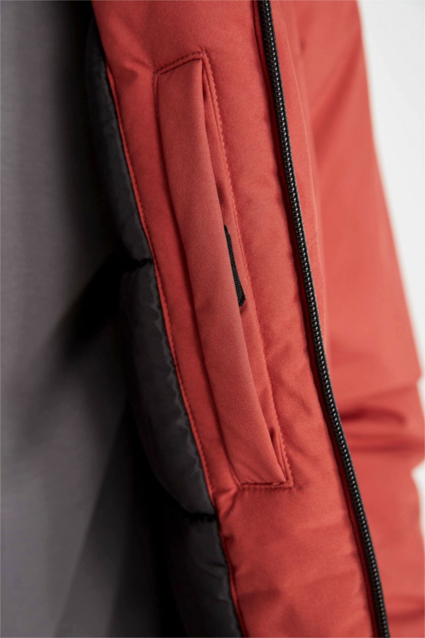 MAN Dark Orange DeFactoFit Slim Fit Hooded Zippered Waterproof Jacket