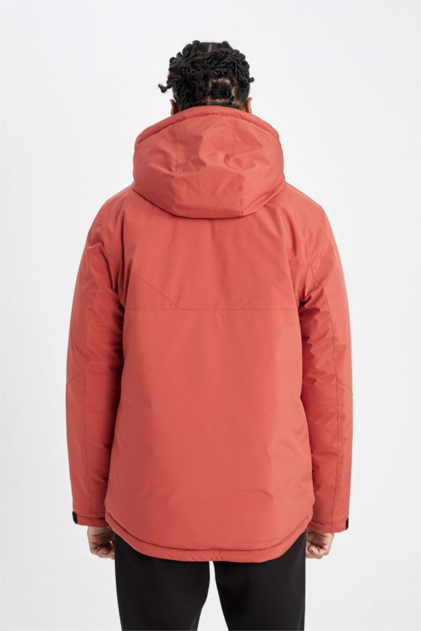 MAN Dark Orange DeFactoFit Slim Fit Hooded Zippered Waterproof Jacket