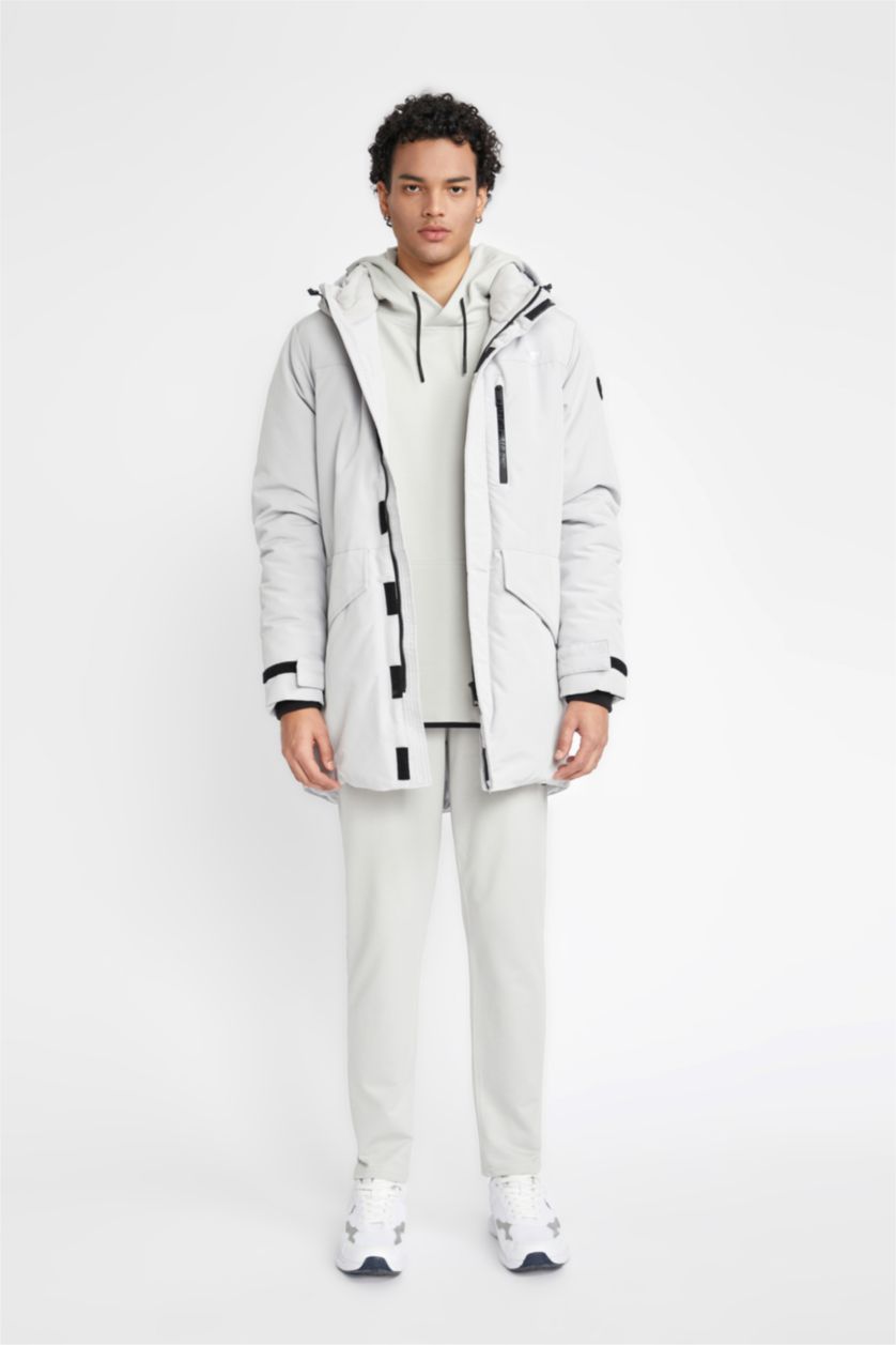 Man Light Grey DeFactoFit Water Repellent Regular Fit Long Puffer Jacket