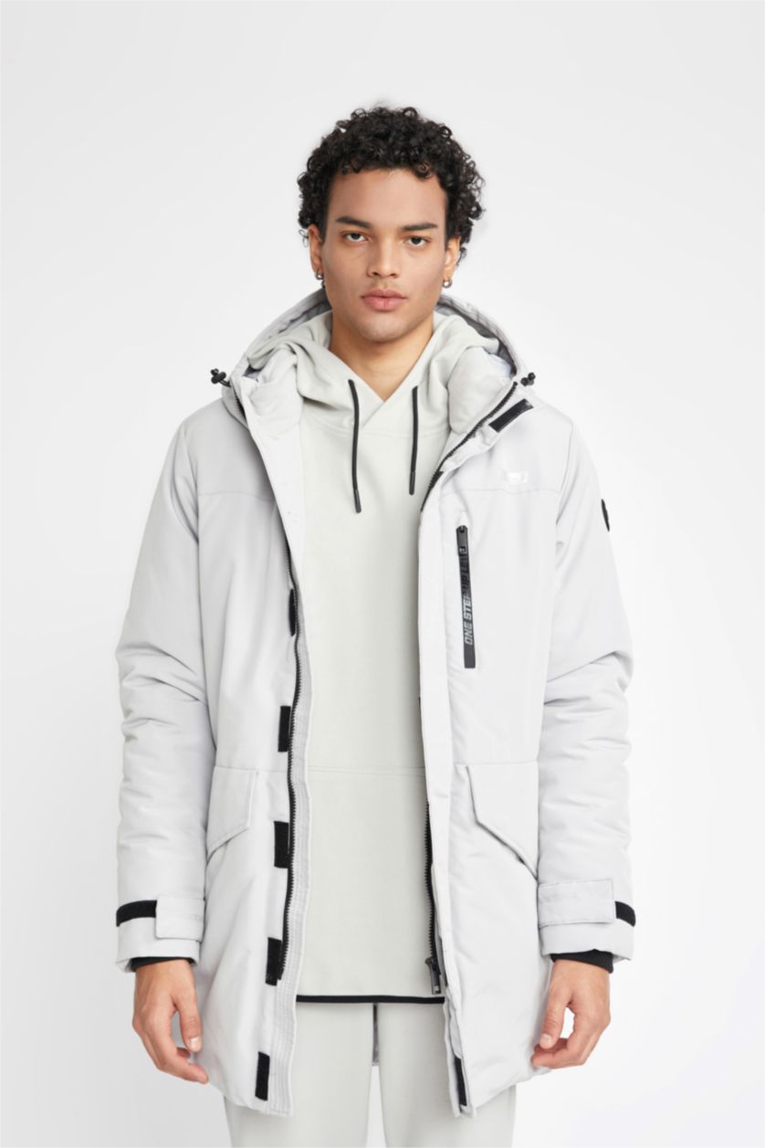 Man Light Grey DeFactoFit Water Repellent Regular Fit Long Puffer Jacket