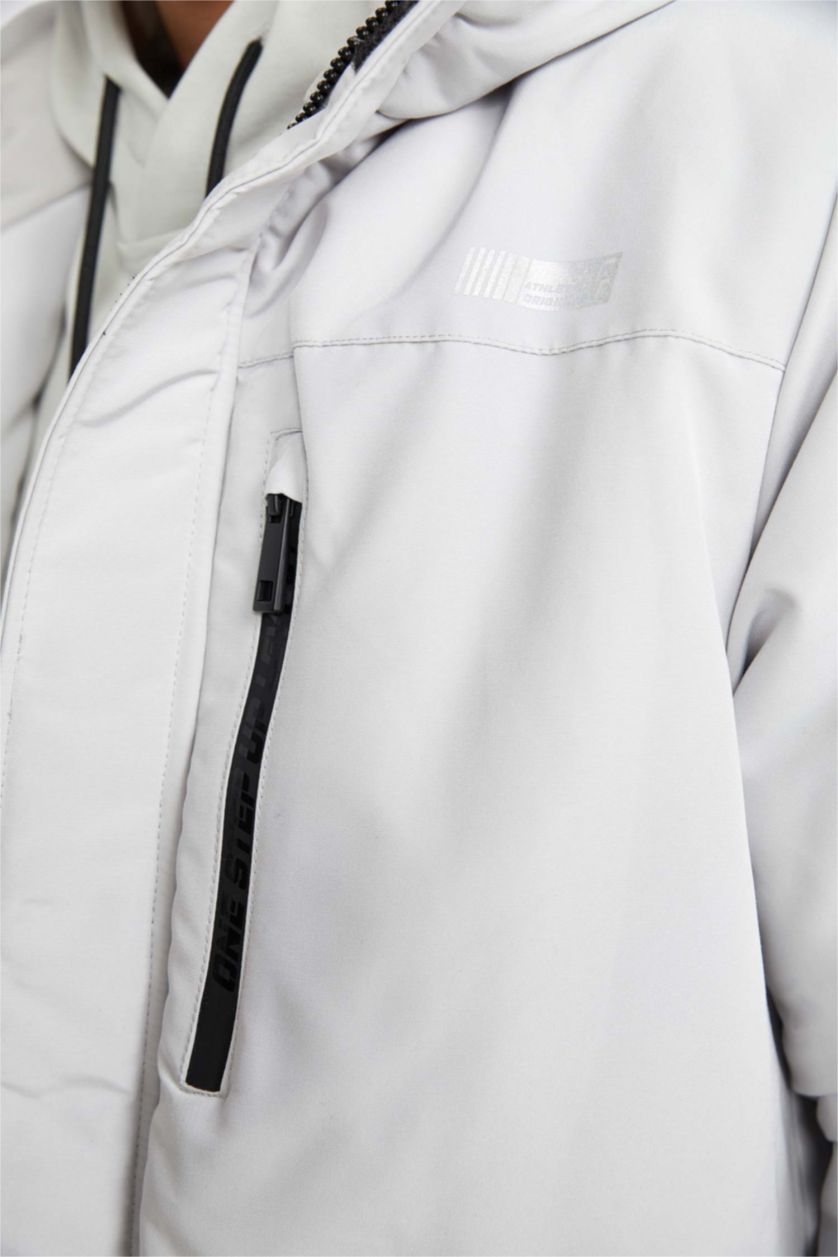 Man Light Grey DeFactoFit Water Repellent Regular Fit Long Puffer Jacket