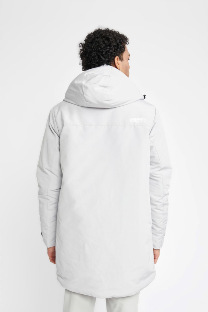 Man Light Grey DeFactoFit Water Repellent Regular Fit Long Puffer Jacket