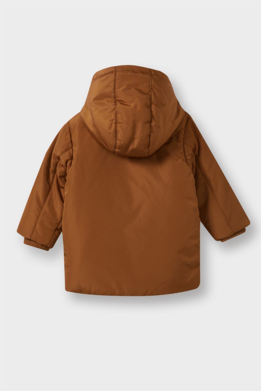 Erkek Bebek Camel Su Geçirmez Kapüşonlu Pelüş Astar Mont Erkek Bebek