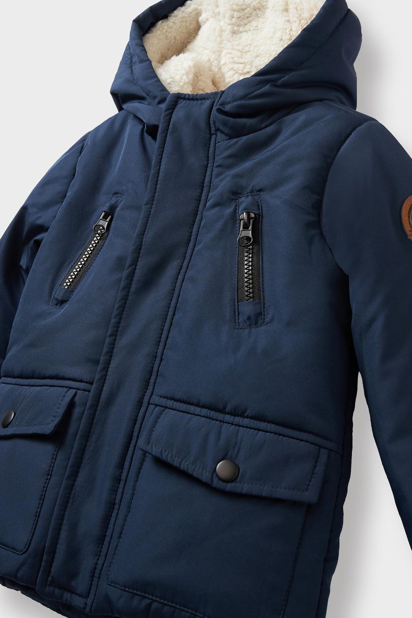 Baby Boy NAVY Baby Boy Waterproof Hooded Plush Lined Jacket