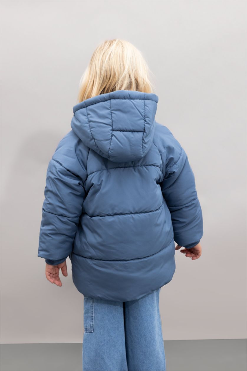 BABY BOY Light Indigo Baby Boy Hooded Fleece Lined Puffer Jacket