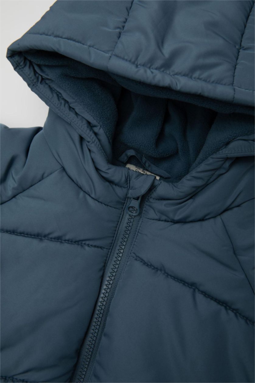 BABY BOY Light Indigo Baby Boy Hooded Fleece Lined Puffer Jacket