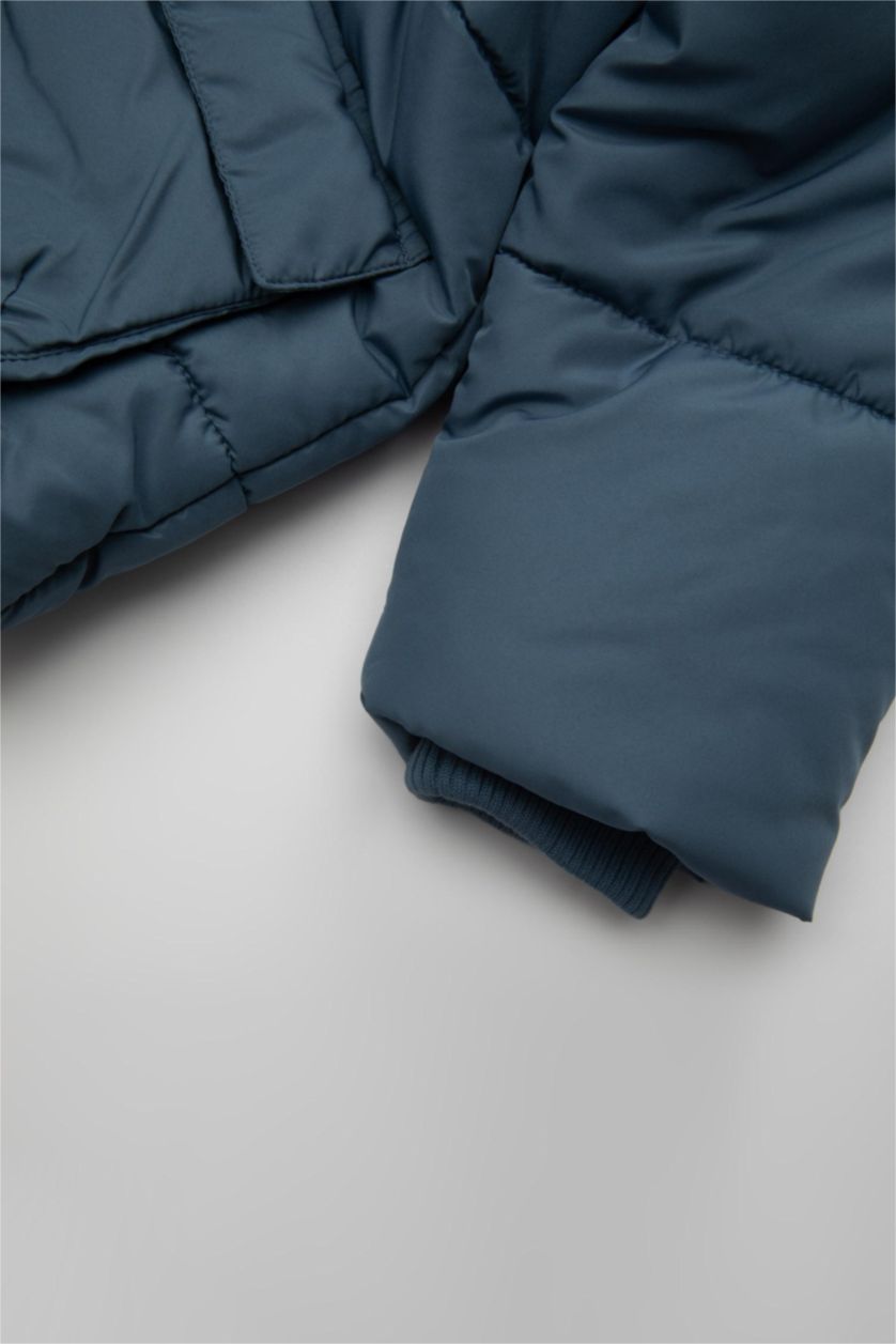 BABY BOY Light Indigo Baby Boy Hooded Fleece Lined Puffer Jacket